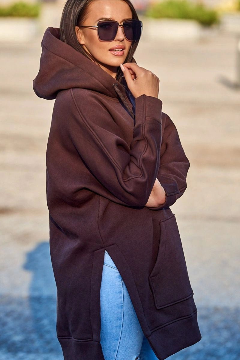Insulated sweatshirt with slits on the sides 9319 / – Brown цвет / color | Lexline Fashion