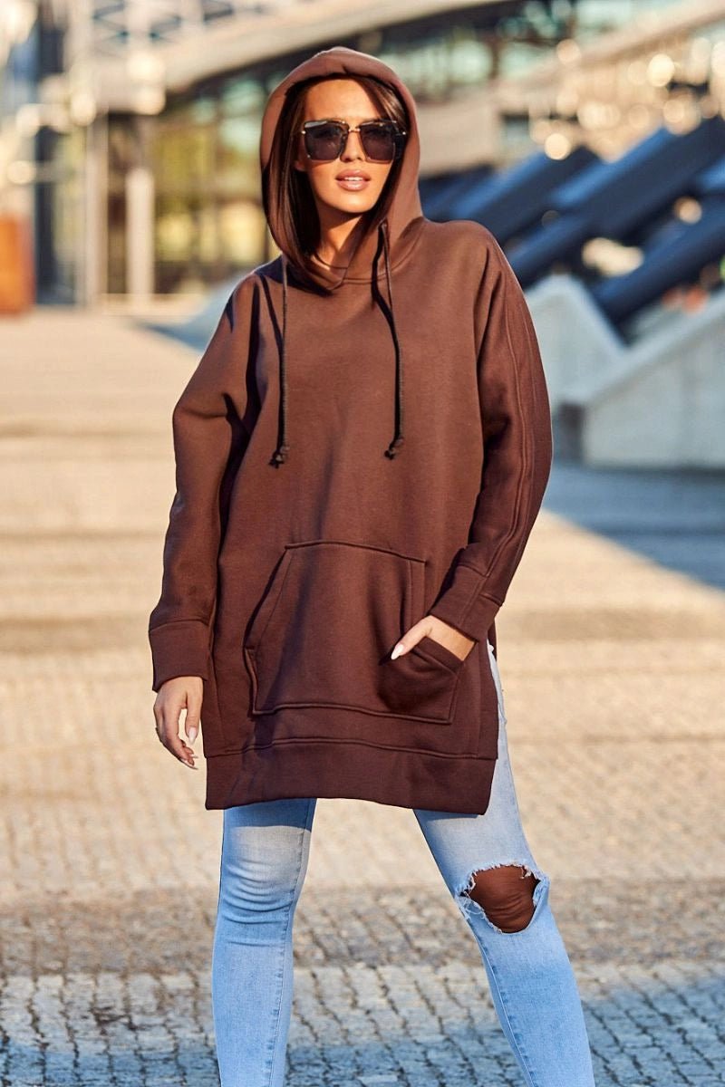 Insulated sweatshirt with slits on the sides 9319 / – Brown цвет / color | Lexline Fashion