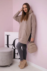 Insulated sweatshirt with slits on the sides 9319 / – Dark || beige цвет / color | Lexline Fashion