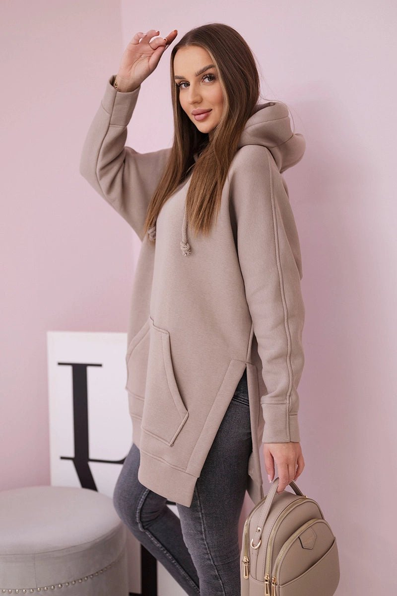 Insulated sweatshirt with slits on the sides 9319 / – Dark || beige цвет / color | Lexline Fashion
