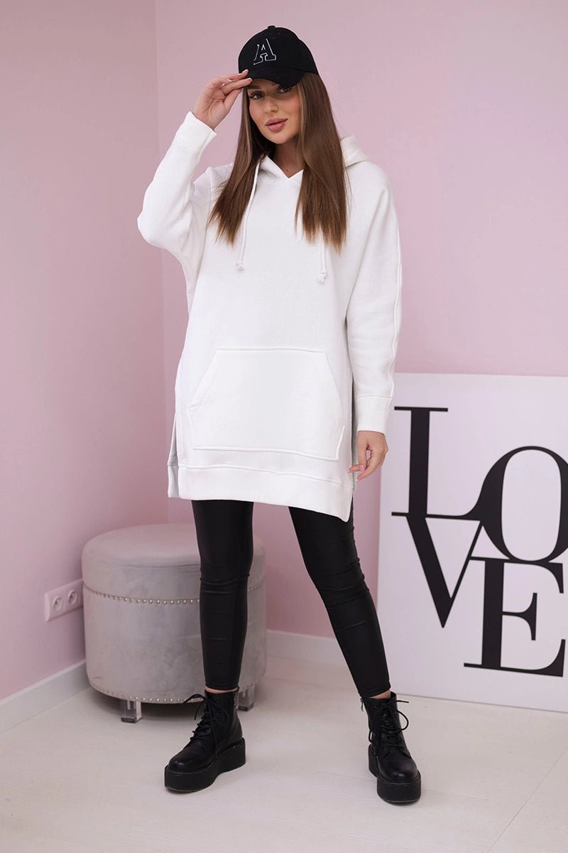 Insulated sweatshirt with slits on the sides 9319 / – Ecru цвет / color | Lexline Fashion