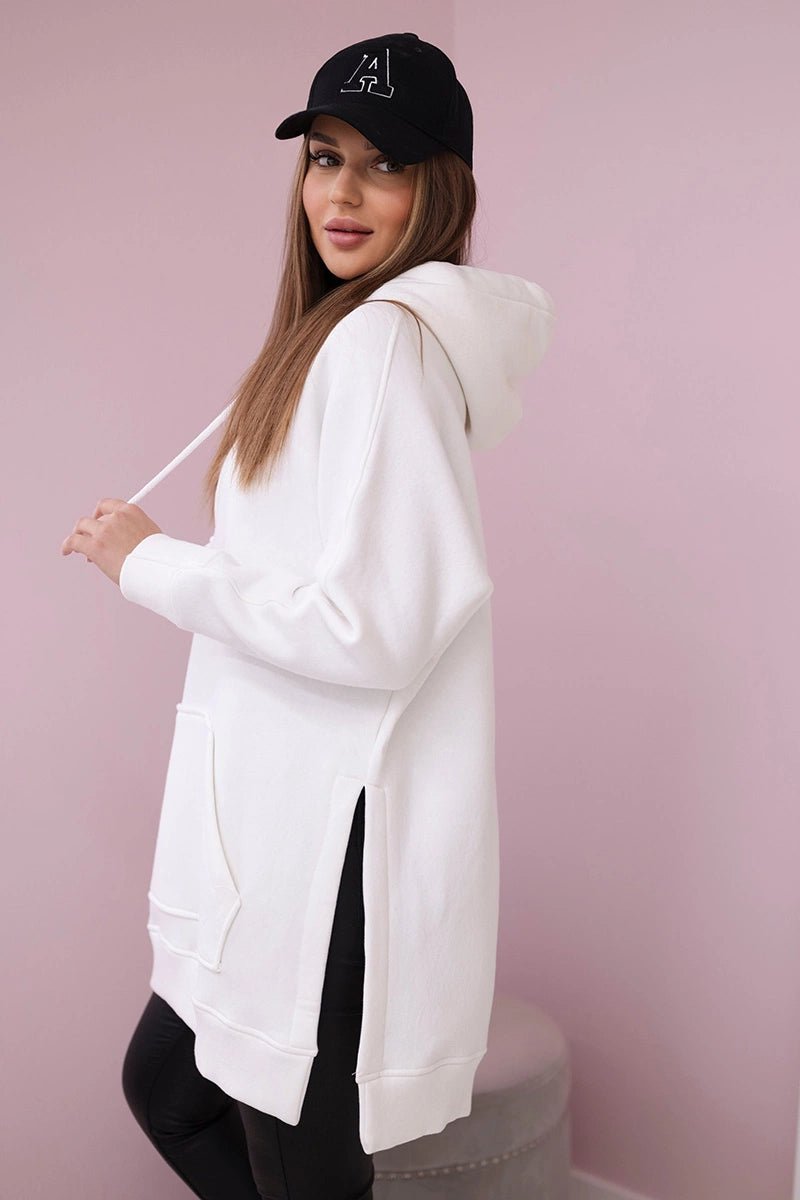 Insulated sweatshirt with slits on the sides 9319 / – Ecru цвет / color | Lexline Fashion