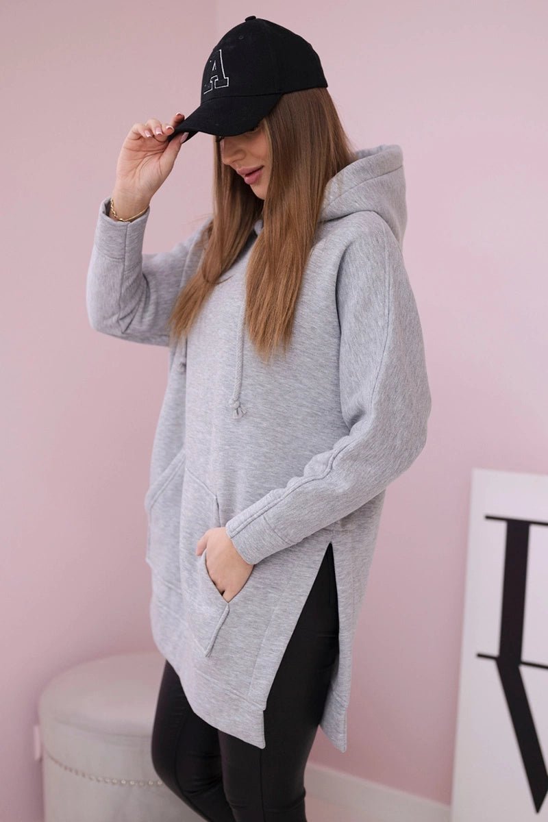 Insulated sweatshirt with slits on the sides 9319 / – Gray цвет / color | Lexline Fashion