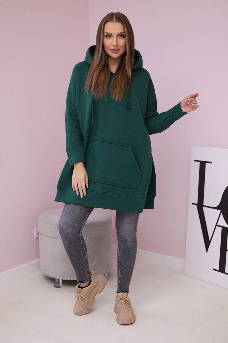 Insulated sweatshirt with slits on the sides 9319 / – Green || Dark цвет / color | Lexline Fashion