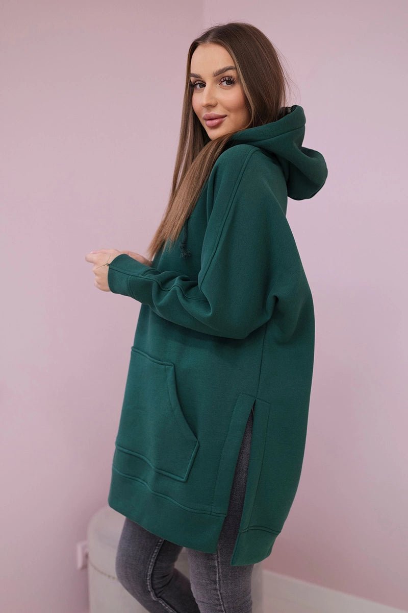 Insulated sweatshirt with slits on the sides 9319 / – Green || Dark цвет / color | Lexline Fashion