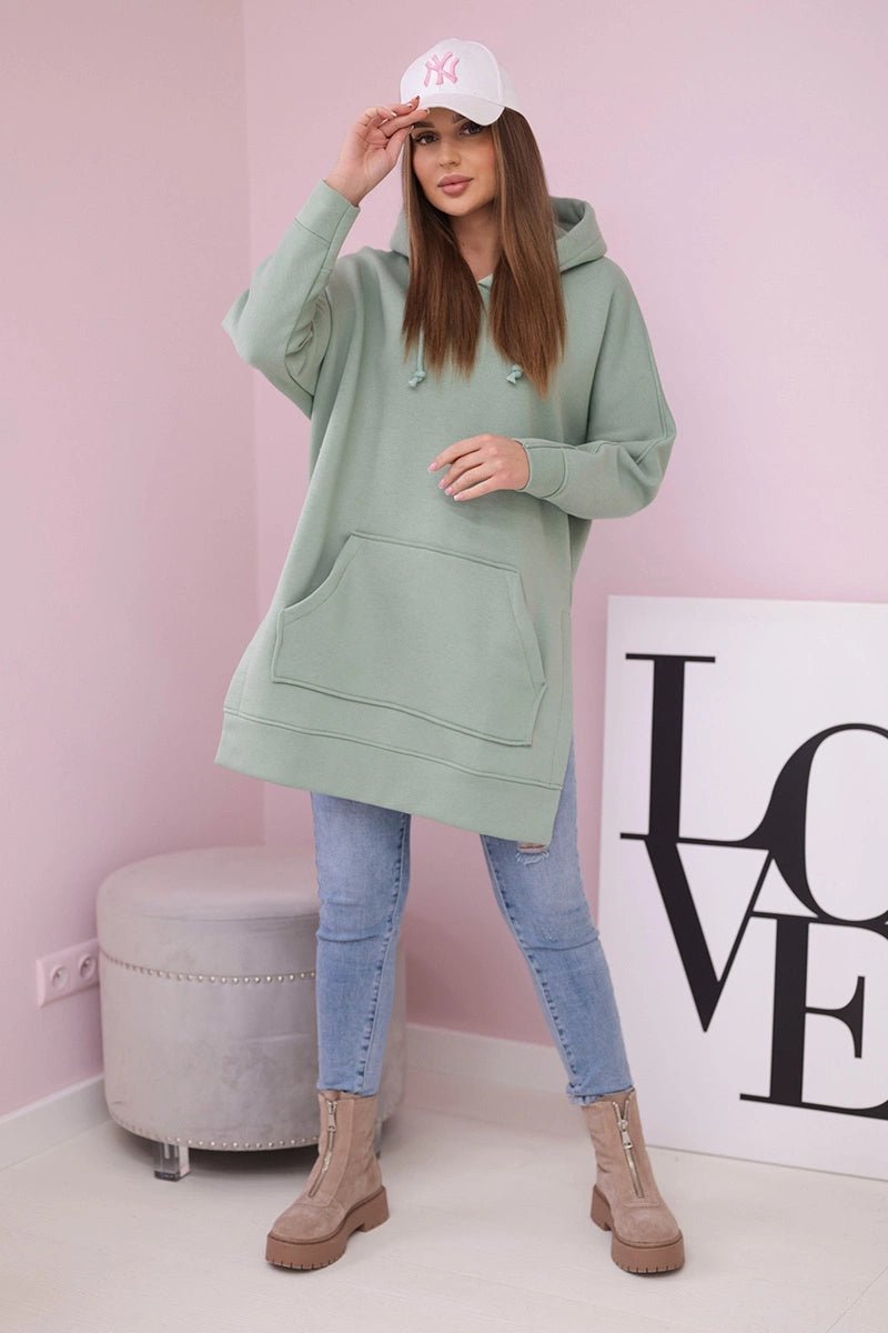 Insulated sweatshirt with slits on the sides 9319 / – Mint || Dark цвет / color | Lexline Fashion