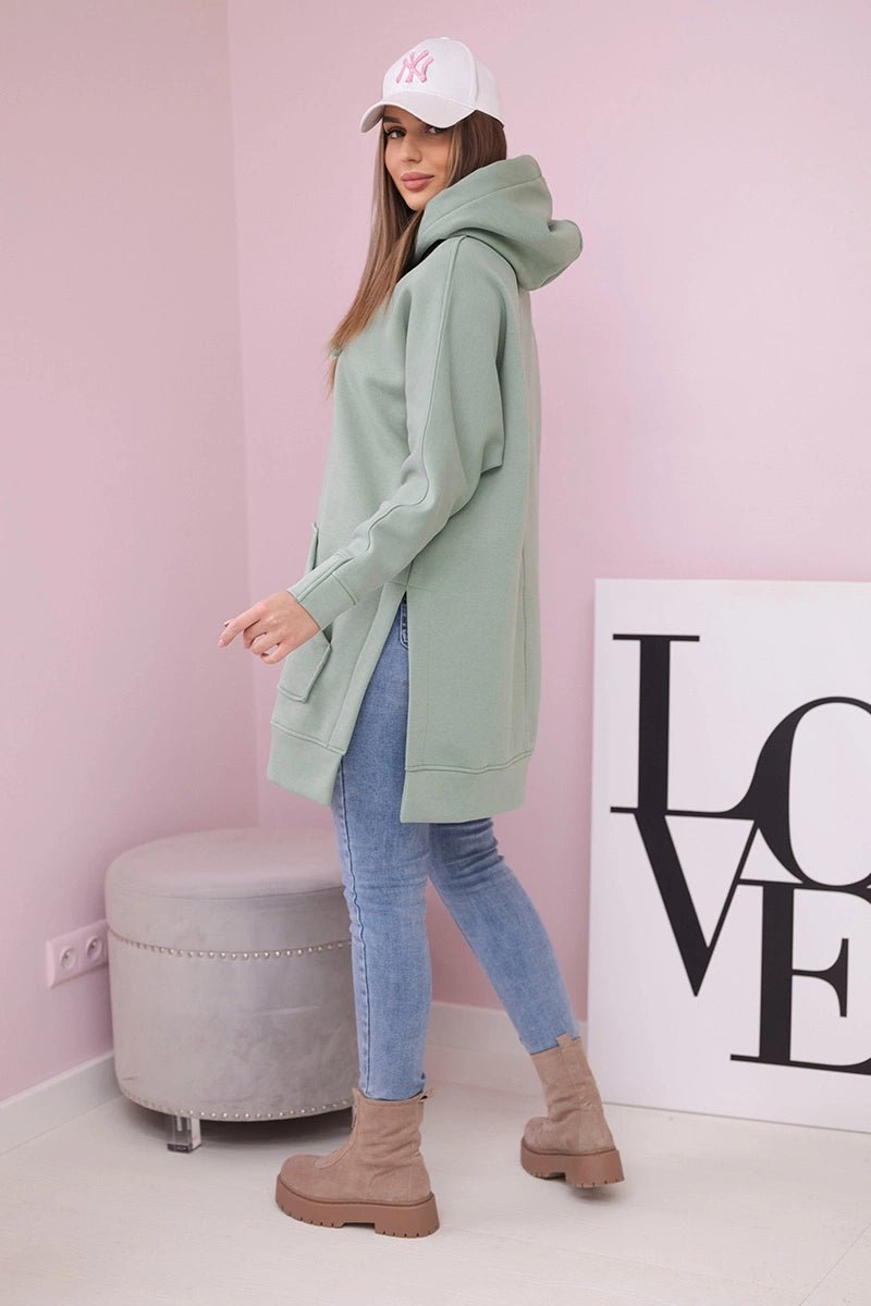 Insulated sweatshirt with slits on the sides 9319 / – Mint || Dark цвет / color | Lexline Fashion