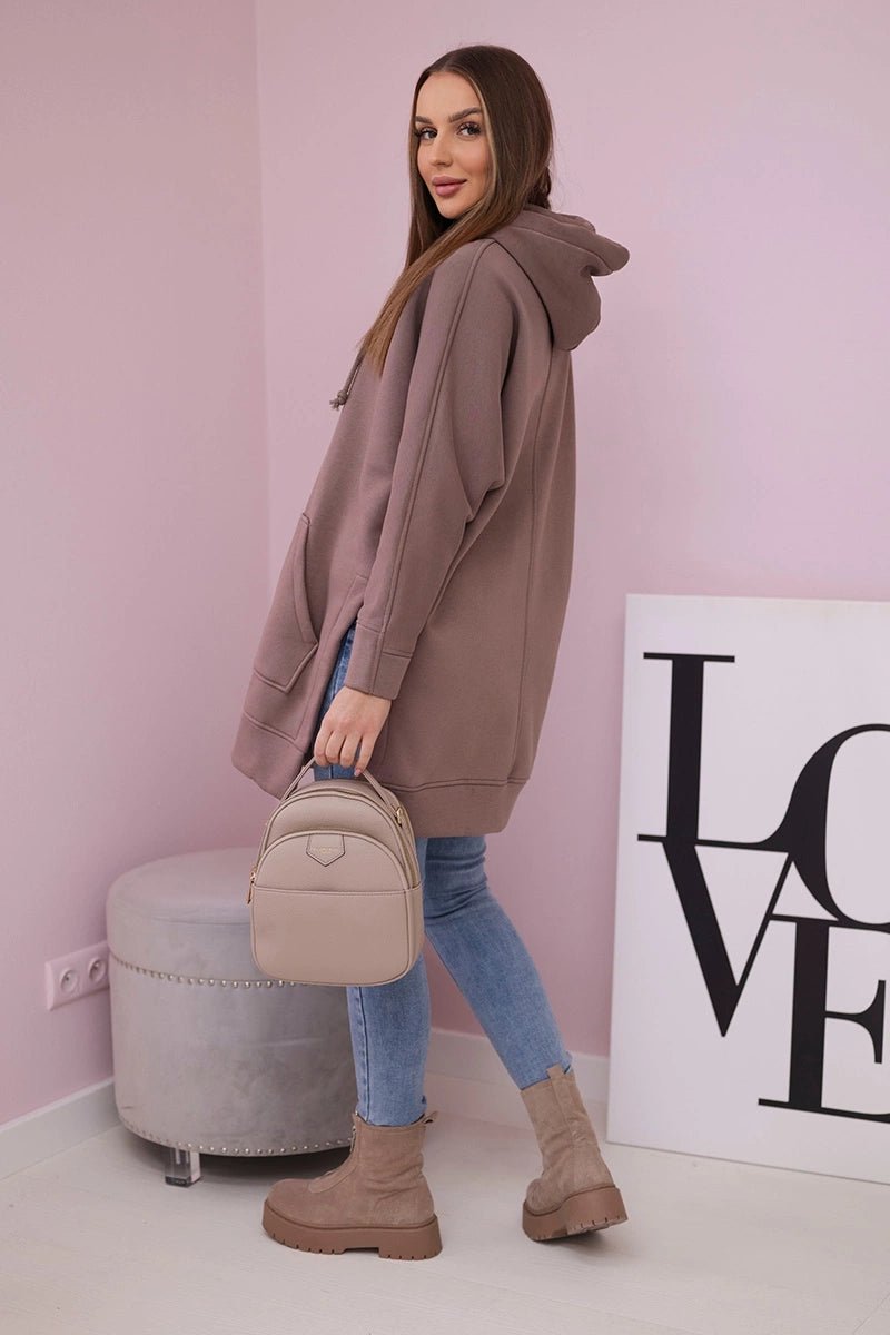 Insulated sweatshirt with slits on the sides 9319 / – Mocca цвет / color | Lexline Fashion