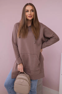 Insulated sweatshirt with slits on the sides 9319 / – Mocca цвет / color | Lexline Fashion