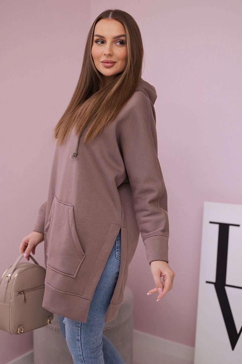 Insulated sweatshirt with slits on the sides 9319 / – Mocca цвет / color | Lexline Fashion