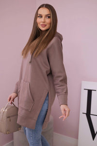 Insulated sweatshirt with slits on the sides 9319 / – Mocca цвет / color | Lexline Fashion