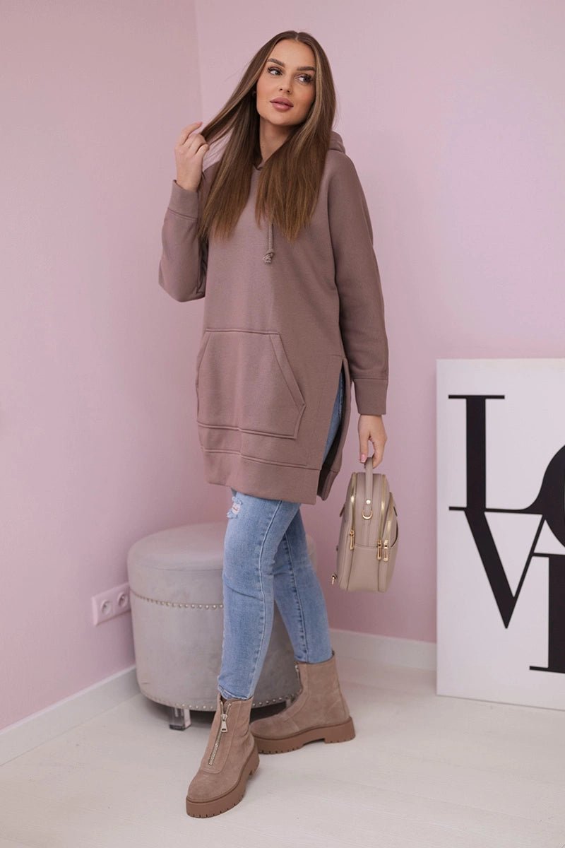 Insulated sweatshirt with slits on the sides 9319 / – Mocca цвет / color | Lexline Fashion