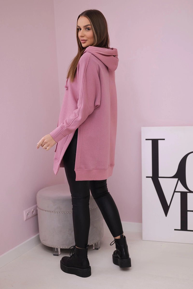 Insulated sweatshirt with slits on the sides 9319 / – Pink || Dark цвет / color | Lexline Fashion