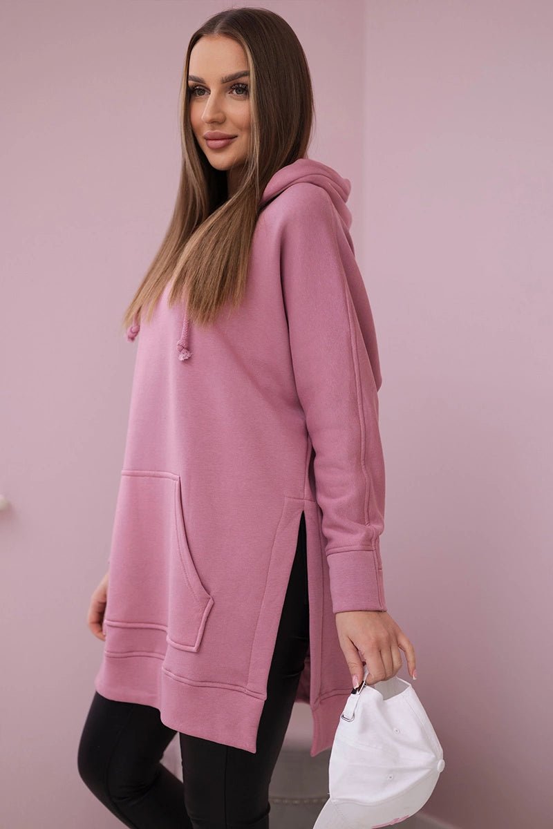 Insulated sweatshirt with slits on the sides 9319 / – Pink || Dark цвет / color | Lexline Fashion