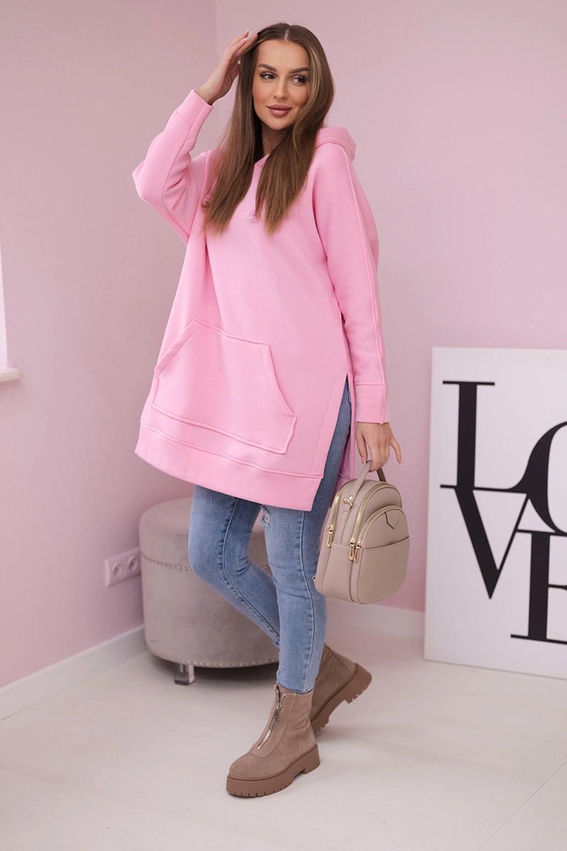 Insulated sweatshirt with slits on the sides 9319 / – Pink || Light цвет / color | Lexline Fashion