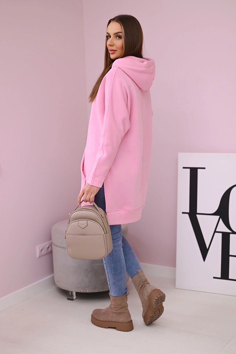 Insulated sweatshirt with slits on the sides 9319 / – Pink || Light цвет / color | Lexline Fashion