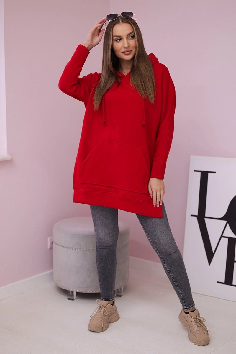 Insulated sweatshirt with slits on the sides 9319 / – Red цвет / color | Lexline Fashion