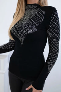 Knitted blouse embellished on the neckline and sleeves 9419 / – Black цвет / color | Lexline Fashion
