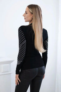 Knitted blouse embellished on the neckline and sleeves 9419 / – Black цвет / color | Lexline Fashion