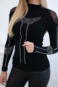 Knitted blouse with a butterfly 9643 / – Black цвет / color | Lexline Fashion