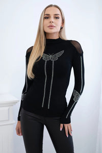 Knitted blouse with a butterfly 9643 / – Black цвет / color | Lexline Fashion