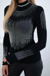 Knitted blouse with turtleneck and zirconia motif 9640 / – Black цвет / color | Lexline Fashion