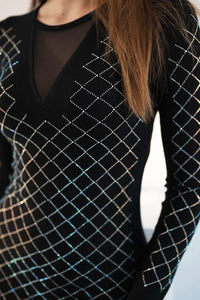 Knitted dress with a decorative pattern of zirconia 9416 / – Black цвет / color | Lexline Fashion