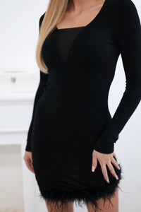 Knitted dress with fur at the bottom 9647 / – Black цвет / color | Lexline Fashion