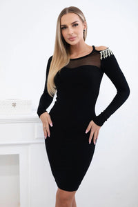 Knitted dress with mesh at the top 9658 / – Black цвет / color | Lexline Fashion