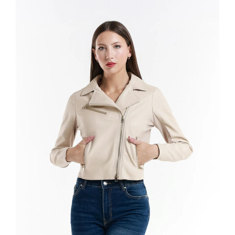 Leather jacket Made in Italy NLLP01 - 29 / – Beige цвет / color | Lexline Fashion
