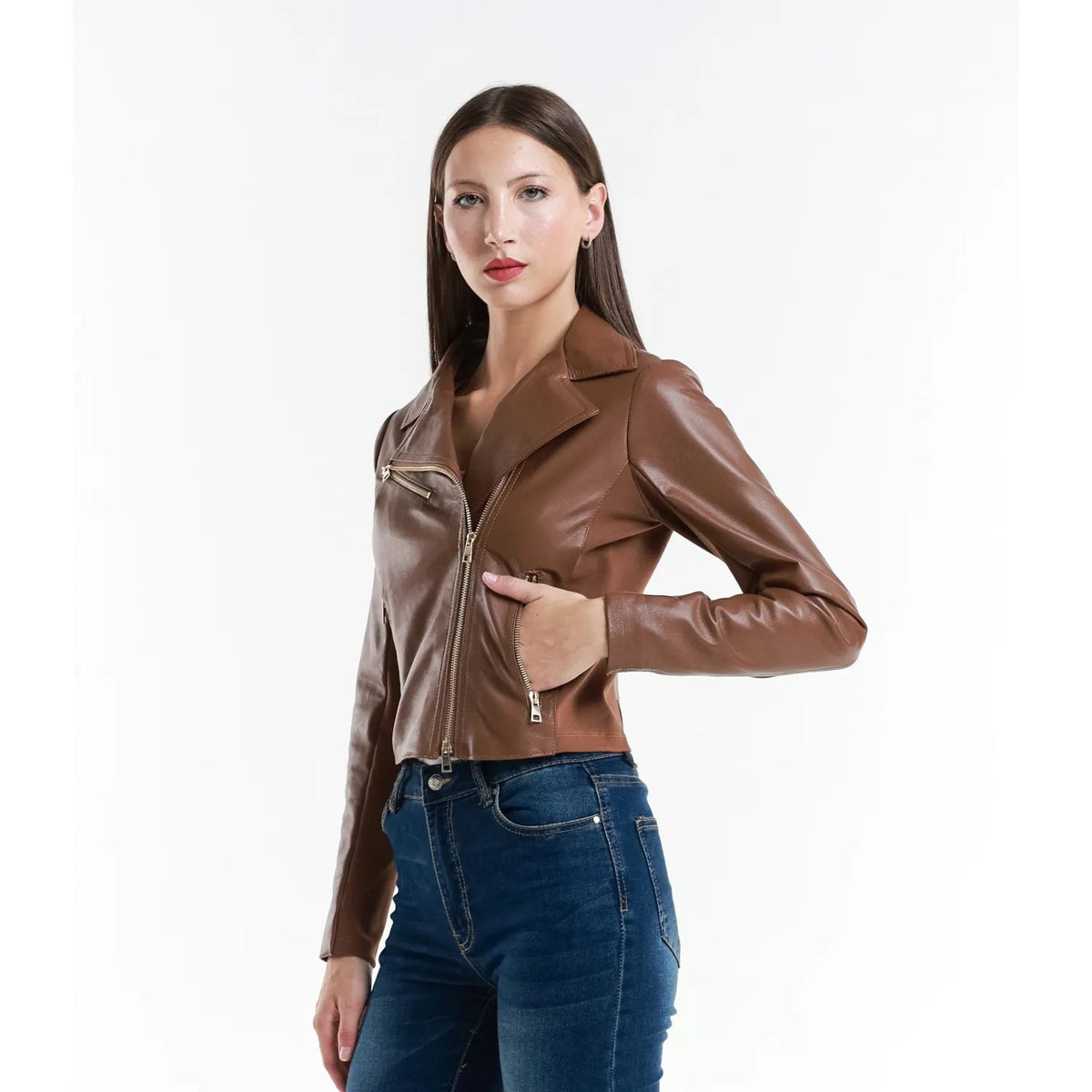 Leather jacket Made in Italy NLLP01 - 29 / – Cappuccino цвет / color | Lexline Fashion