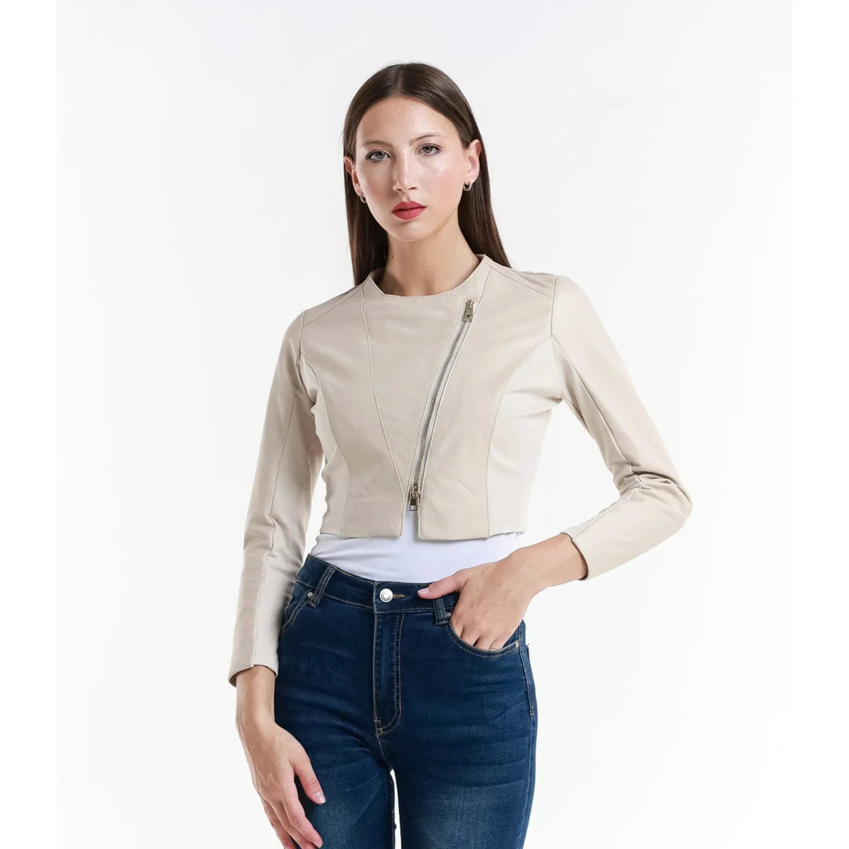 Leather jacket Made in Italy NLLP01 - 30 / – Beige цвет / color | Lexline Fashion