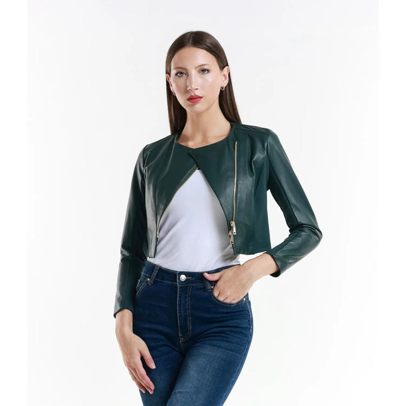 Leather jacket Made in Italy NLLP01 - 30 / – Green цвет / color | Lexline Fashion