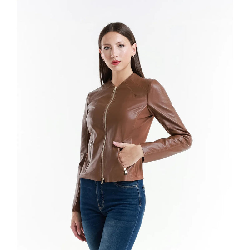 Leather jacket Made in Italy NLLP01 - 8 / – Cappuccino цвет / color | Lexline Fashion