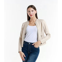 Leather jacket Made in Italy NLLP01 - 8 / – Light || Beige цвет / color | Lexline Fashion