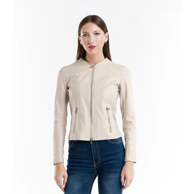 Leather jacket Made in Italy NLLP01 - 8 / – Light || Beige цвет / color | Lexline Fashion
