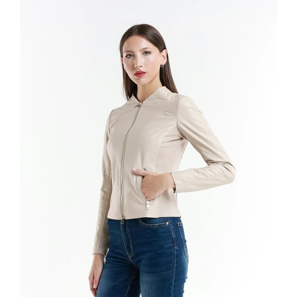 Leather jacket Made in Italy NLLP01 - 8 / – Light || Beige цвет / color | Lexline Fashion