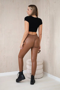 Leather trousers with a tie at the front 68758 / – Brown цвет / color | Lexline Fashion
