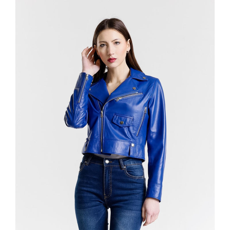 Leather Women's Jacket Made in Italy NLLP01 - 008 / – Blue цвет / color | Lexline Fashion