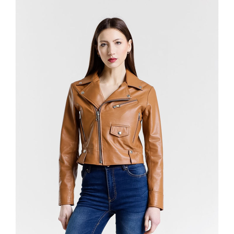 Leather Women's Jacket Made in Italy NLLP01 - 008 / – Brown цвет / color | Lexline Fashion