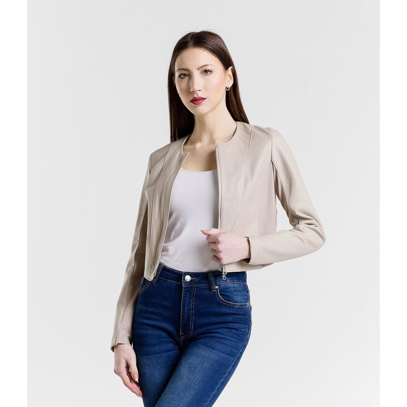 Leather Women's Jacket Made in Italy NLLP01 - 009 / – Light || Beige цвет / color | Lexline Fashion