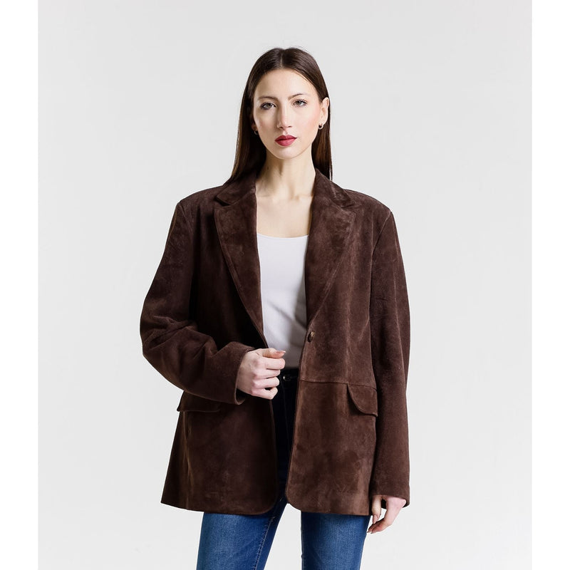 Leather Women's Jacket Made in Italy NLLP01 - 010 / – Dark brown цвет / color | Lexline Fashion