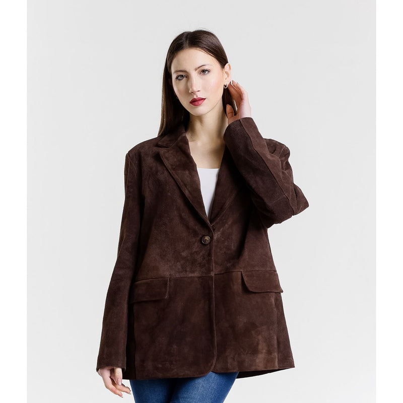 Leather Women's Jacket Made in Italy NLLP01 - 010 / – Dark brown цвет / color | Lexline Fashion