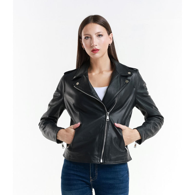 Leather Women's Jacket Made in Italy NLLP01 - 10 / – Black цвет / color | Lexline Fashion