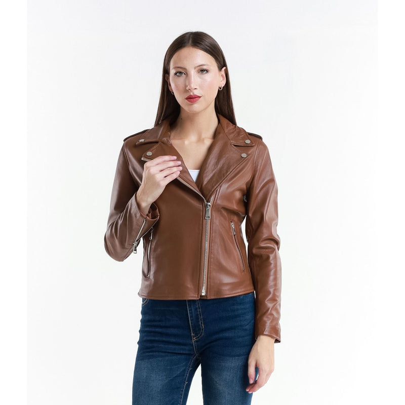 Leather Women's Jacket Made in Italy NLLP01 - 10 / – Brown цвет / color | Lexline Fashion