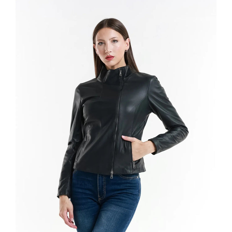 Leather Women's Jacket Made in Italy NLLP01 - 16 / – Black цвет / color | Lexline Fashion