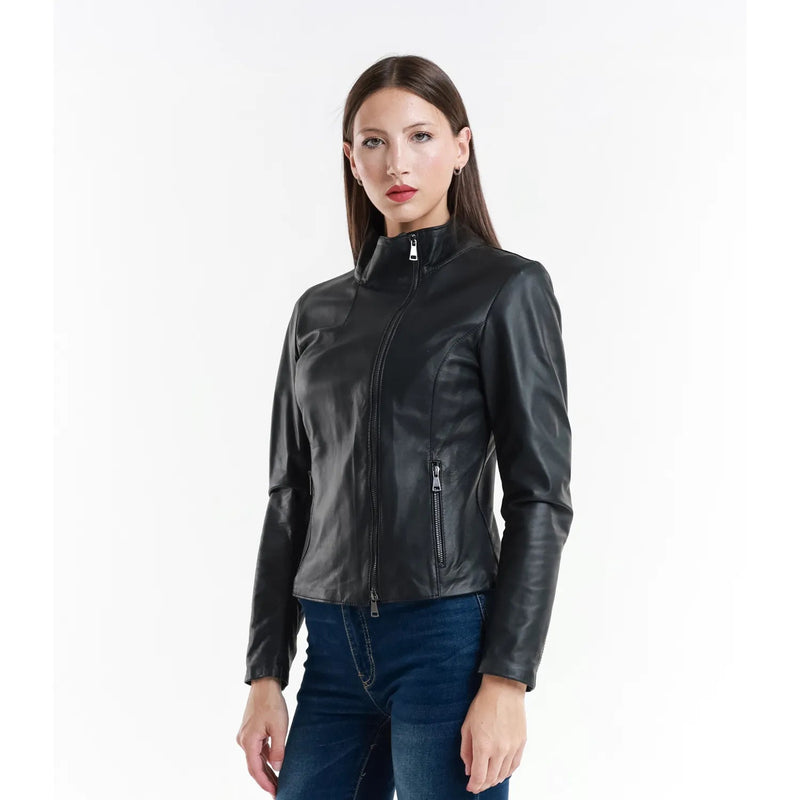 Leather Women's Jacket Made in Italy NLLP01 - 16 / – Black цвет / color | Lexline Fashion