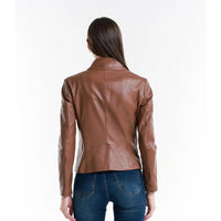Leather Women's Jacket Made in Italy NLLP01 - 16 / – Cappuccino цвет / color | Lexline Fashion