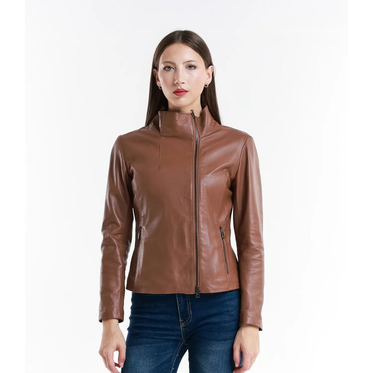 Leather Women's Jacket Made in Italy NLLP01 - 16 / – Cappuccino цвет / color | Lexline Fashion