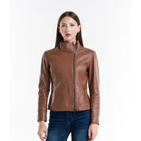 Leather Women's Jacket Made in Italy NLLP01 - 16 / – Cappuccino цвет / color | Lexline Fashion